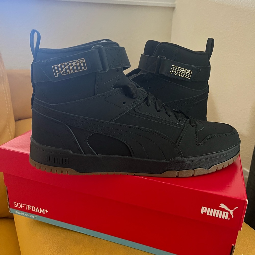 Puma Men's Black High-Top Sneakers with Gum Sole